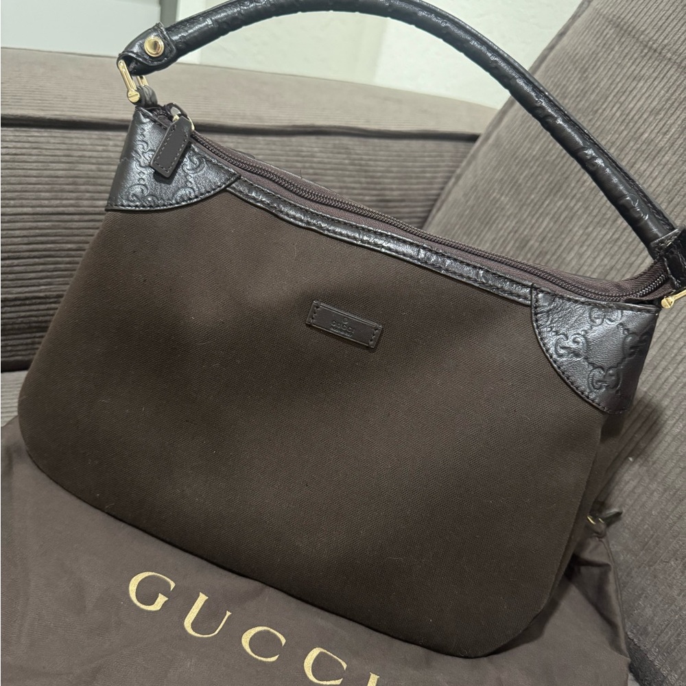 Gucci Brown Shoulder Bag with Gold Accents
